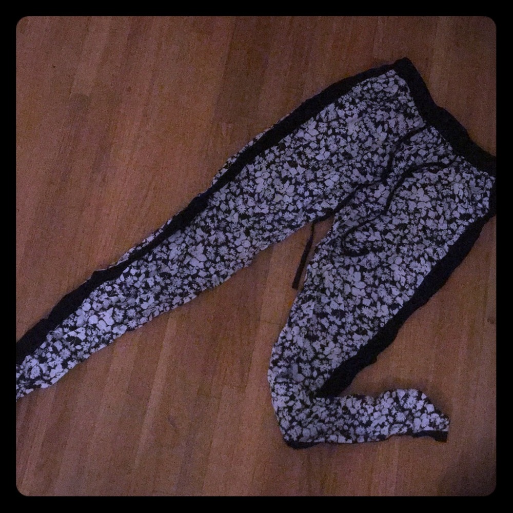 Black and white floral joggers